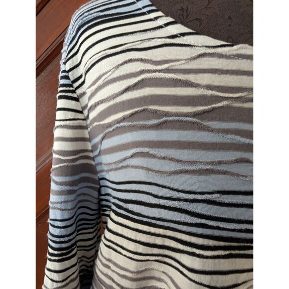 Chicos Womens Striped Textured 3/4 Sleeve Top Size 1 Multicolor - Picture 2 of 6